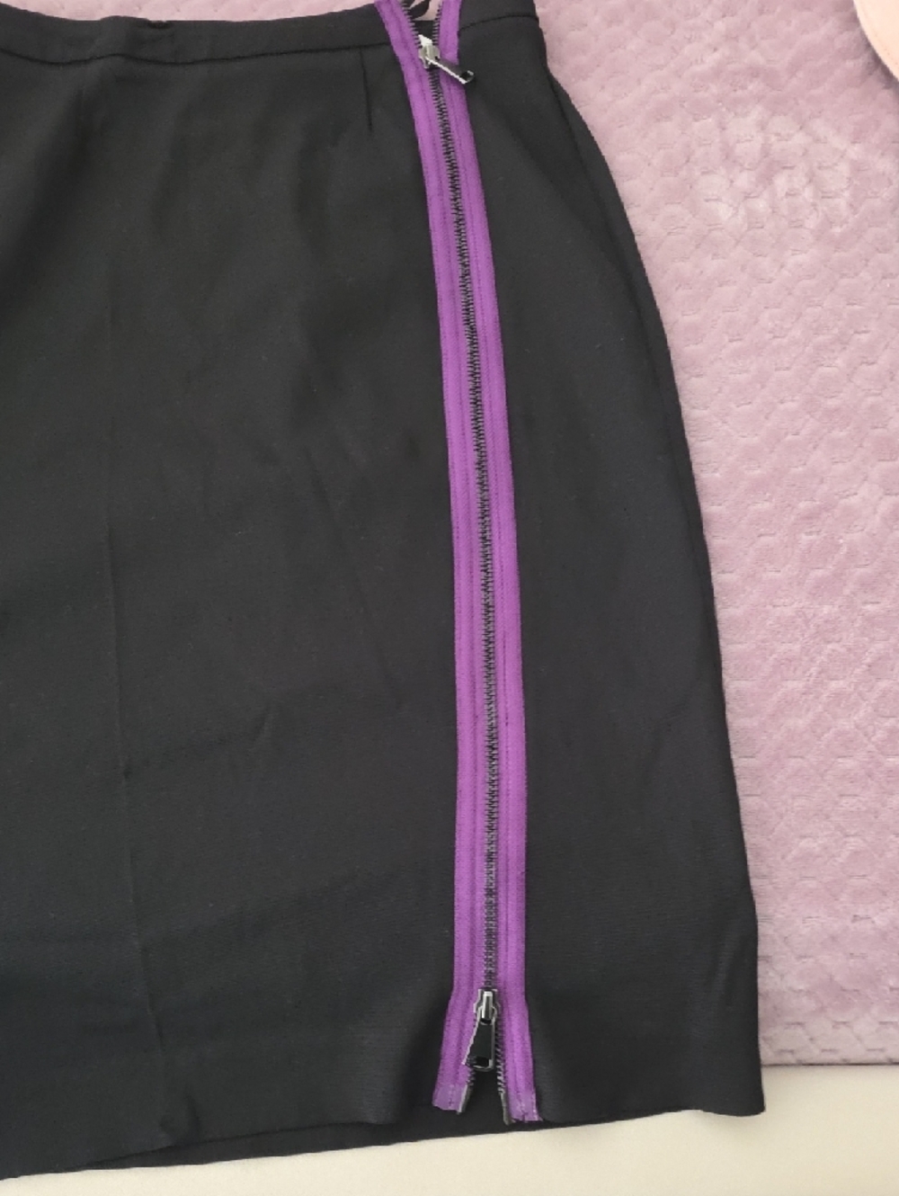 Black Pencil Skirt with Purple Zip Accent - Picture 4 of 7